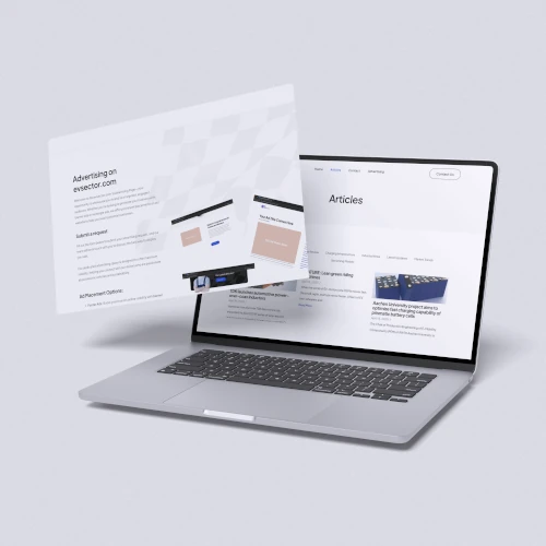 EV Sector’s website preview on a laptop screen.