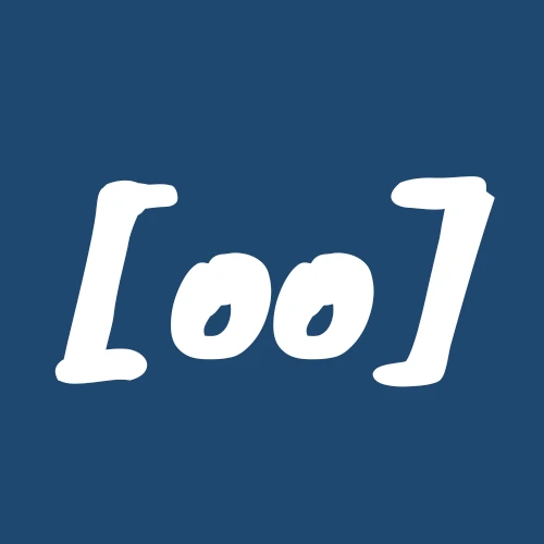 The image features the text "[oo]" in a bold, white, handwritten-style font against a solid blue background. The letters are slightly irregular, giving a casual and artistic feel to the design.